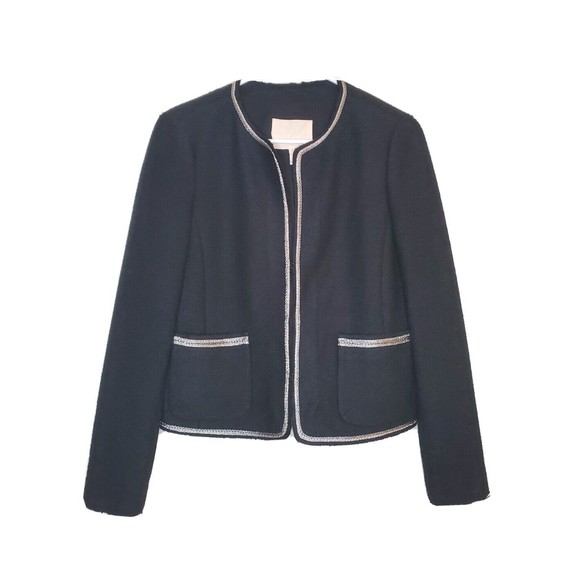 Rebecca Taylor Raw Hem Embellished Tweed Cropped Blazer Jacket